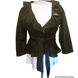 Cato Jacket Dark Brown Ruffled Tie waist Blazer Long Sleeve Size L
